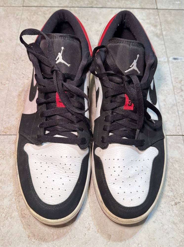 Nike Air Jordan 1 Low Black Toe Gym Red 553558 116 Size 13