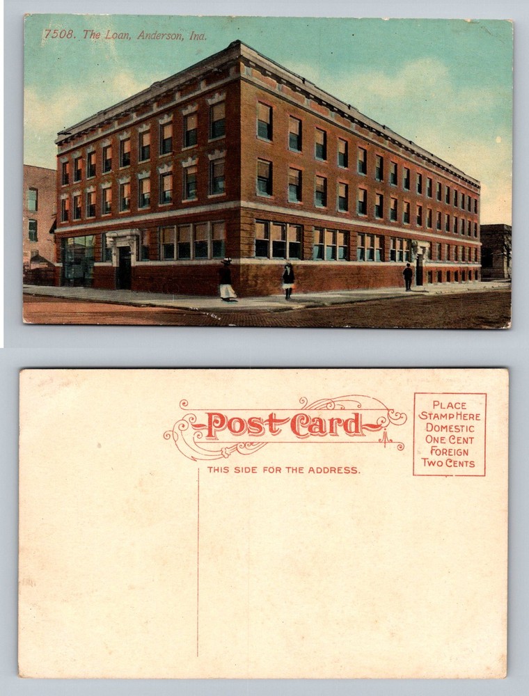 Anderson, IN-Indiana, The Loan Commercial Building Street View Vintage Postcard