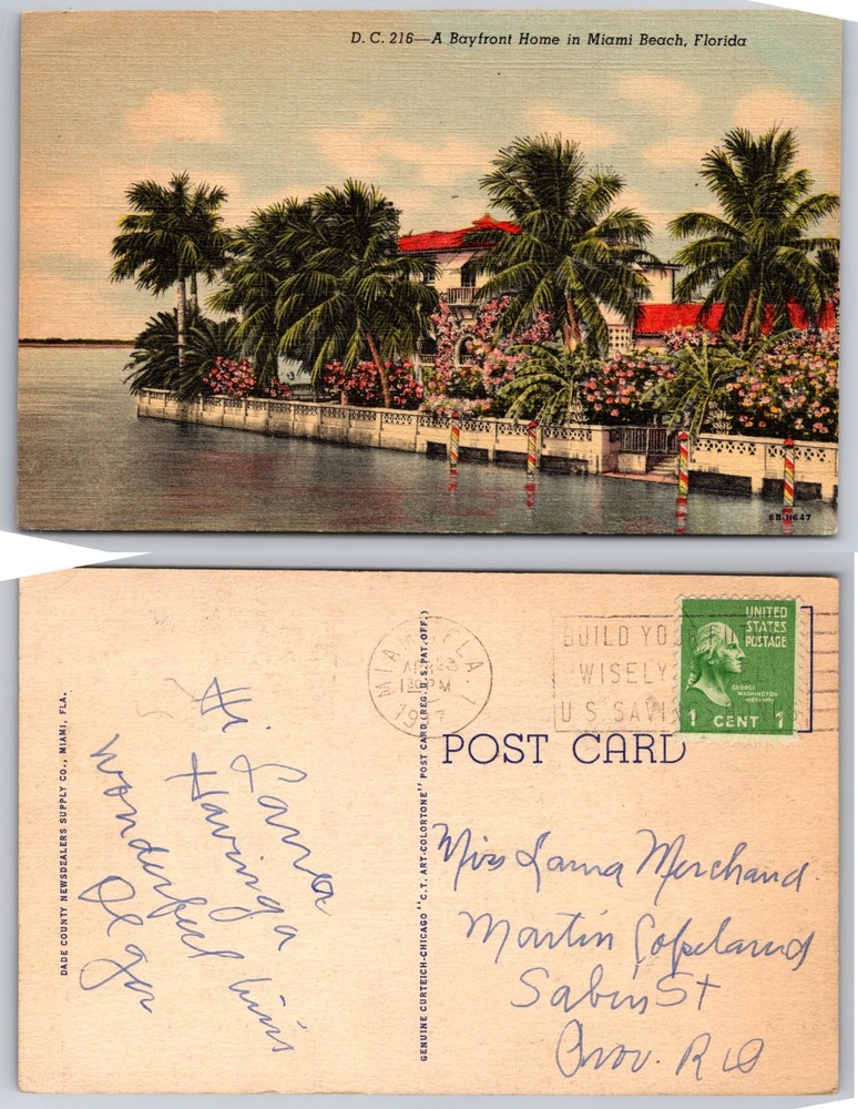 Bayfront Home Miami Beach Florida Postcard