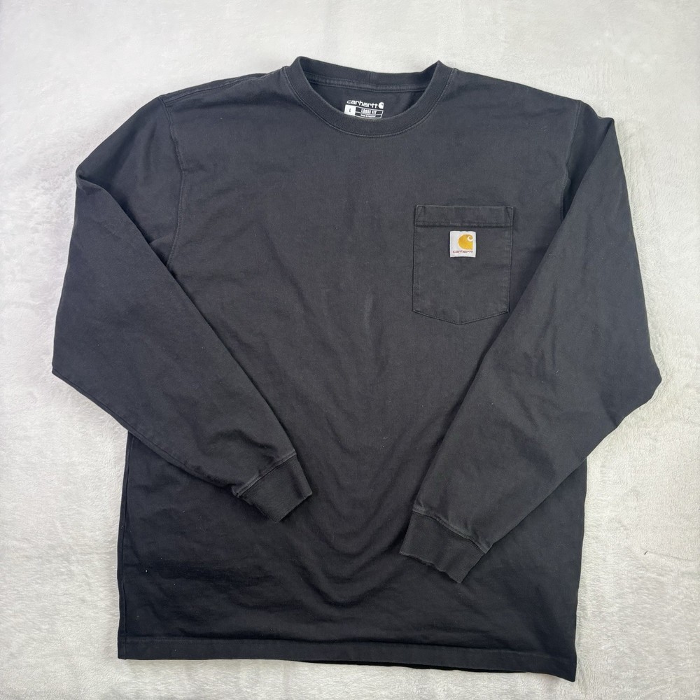 Carhartt Loose Fit Black Long Sleeve Pullover Pocket Shirt Men's Large