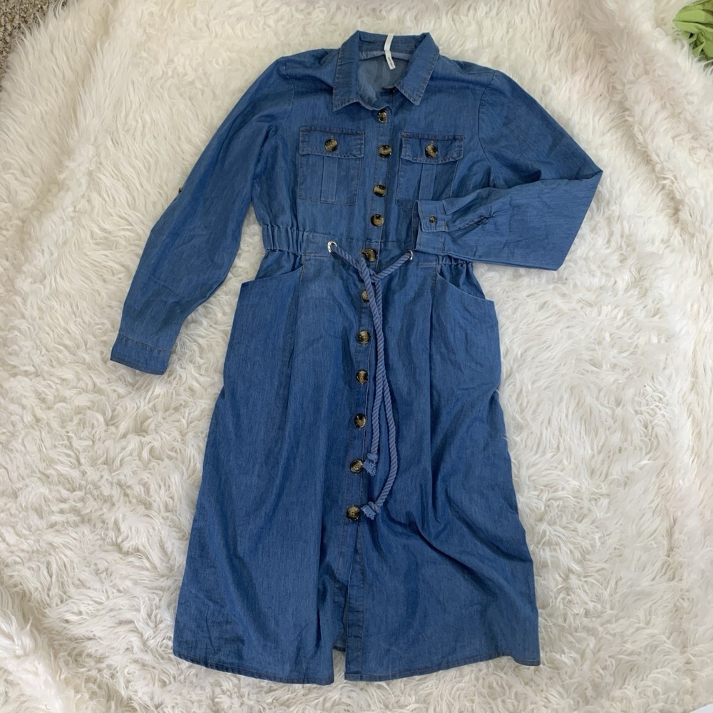 women blue denim midi dress size 12