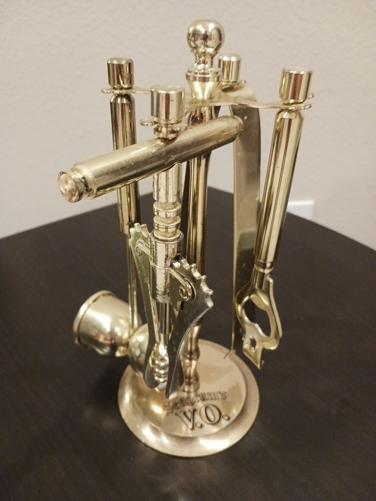 Vintage Heavy Brass and Stainless Steel Bar Tool Set 4 Items. Made in Taiwan.