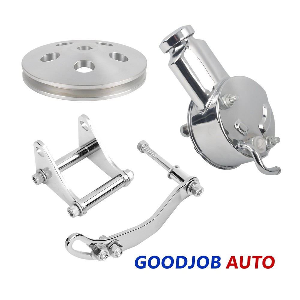 Chrome Saginaw Power Steering Pump w/ Bracket Kit+1 Groove Pulley Chevy 350 400