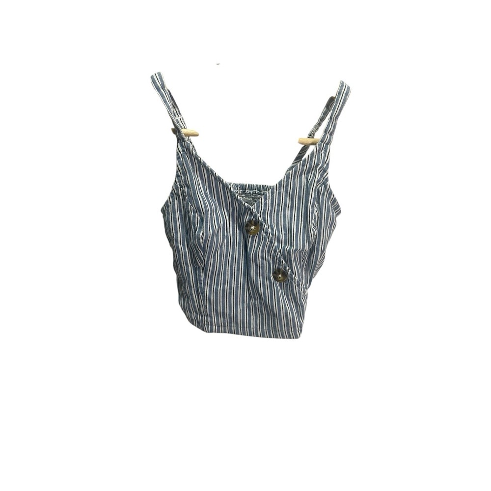 Hollister Women’s XS Blue Stripe Boho Crop Tank Top Buttons