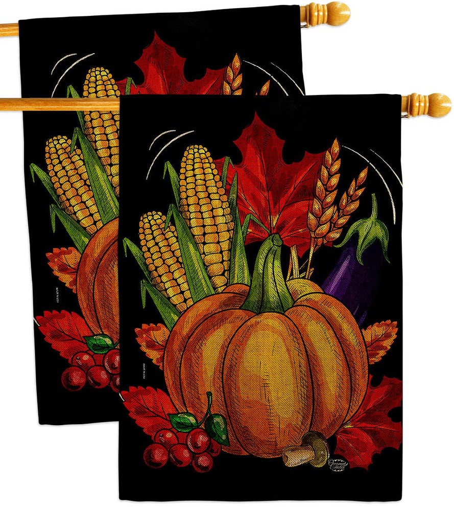 Traditional Thanksgiving Burlap House Flag 2-Pack Fall Harvest Autumn Decor  