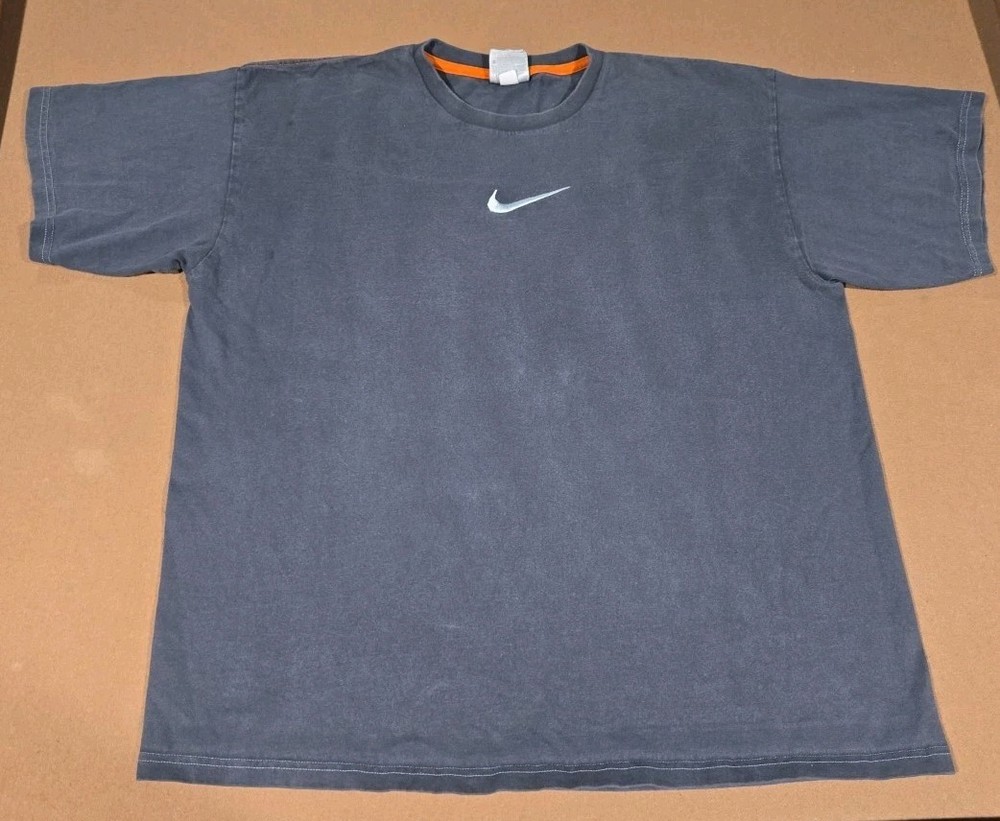 Vintage Nike Big Center Swoosh T Shirt Faded Grey Silver Tag Y2K Size XL