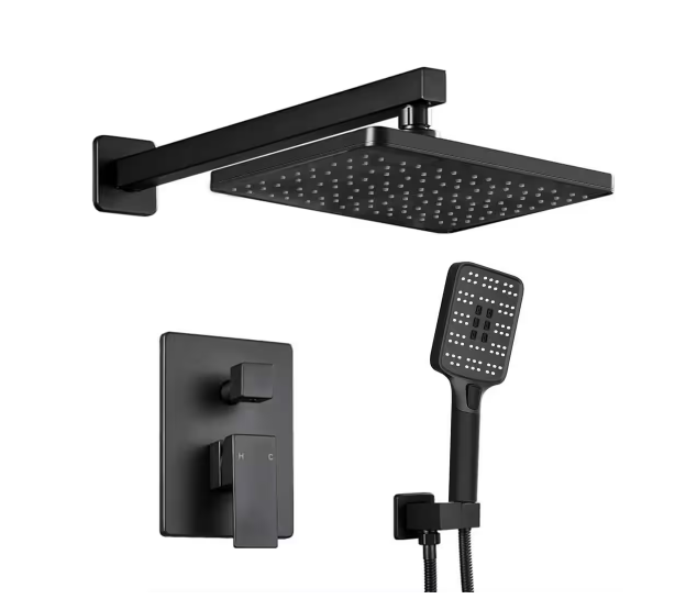 2-Handle Rectangular Rain Shower Faucet with Handshower Combo Kit