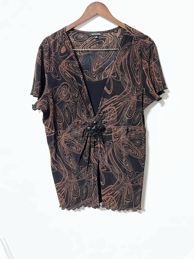 VTG Y2K Womens Top XL Oversized Whimsigoth Goth Witchy Black & Brown Fairygrunge
