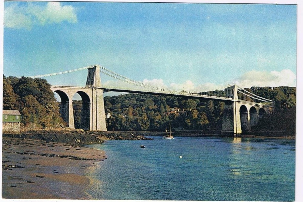 United Kingdom UK Postcard Wales Menai Straits Suspension Bridge