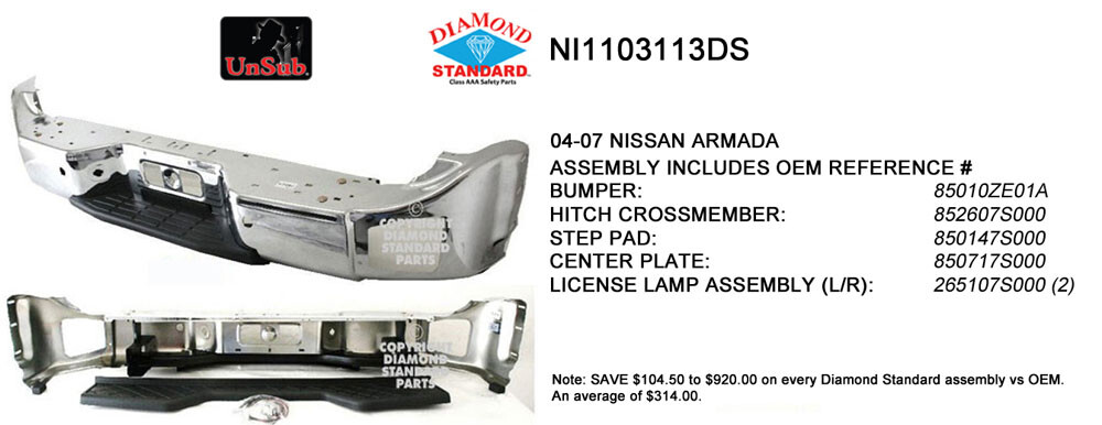 New Chrome Rear Step Bumper Assembly fits 2004 Nissan Armada 190-58989B Diamond