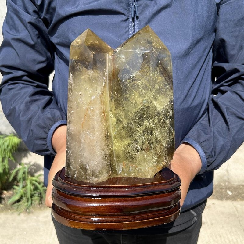 8.07LB Natural Smoky Citrine Quartz Obelisk Wand with Healing Stand WA171