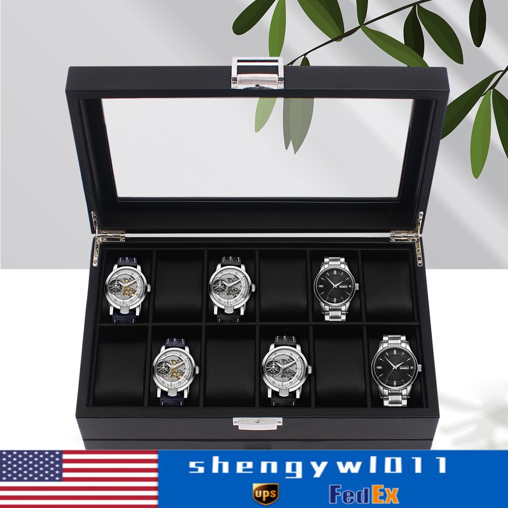 24-Slot Men's Watch Display Case - Luxury Jewelry Organizer Box with Large Storage