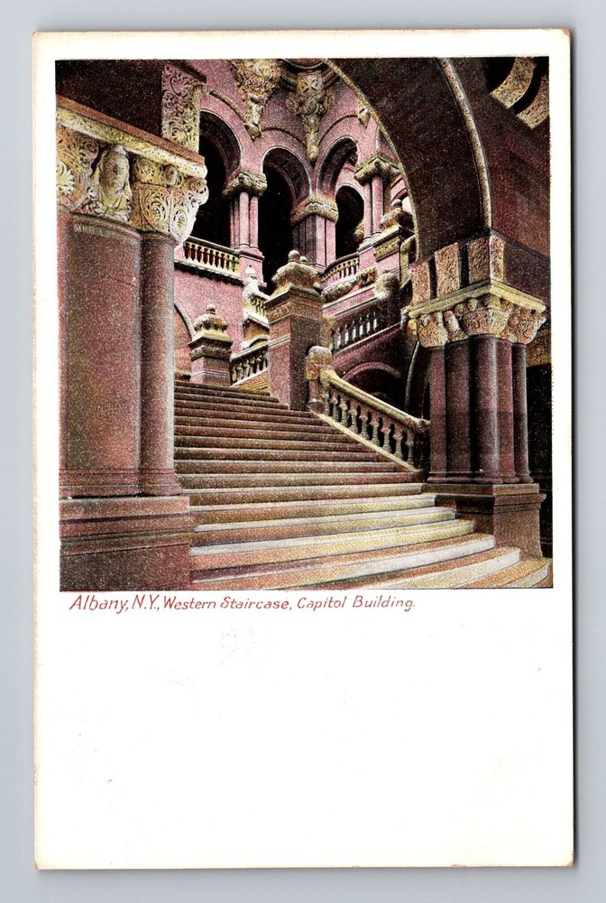 Albany NY-New York, Western Staircase, Capitol Building, Vintage Postcard
