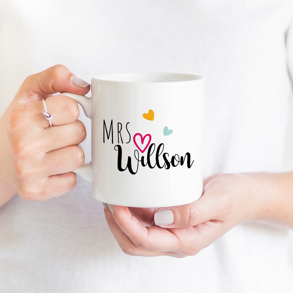 Personalised Teacher Mug With Hearts Personalised Teacher Thank You Gift Teacher