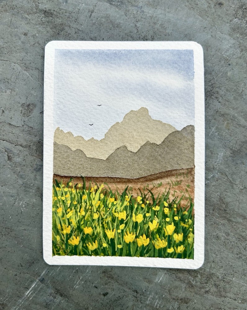 Along The Way-Original Watercolor/Gouache ACEO Painting 2.5x3.5 ATC Card ACEO