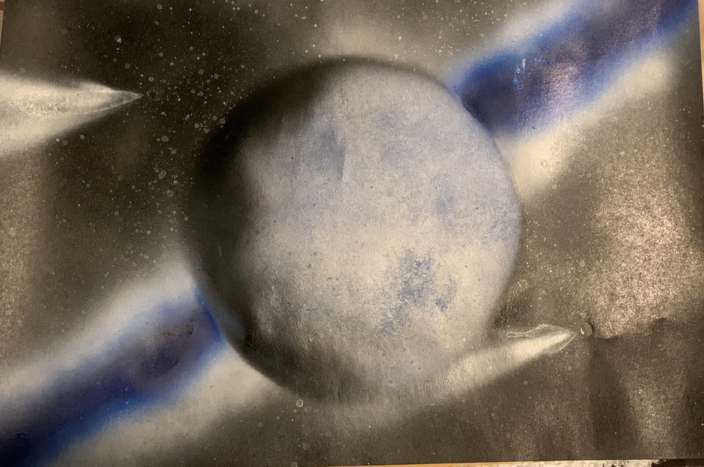 ABSTRACT Art PLANET GALAXY,SPACE Painting ARTIST SIGNED 11/x14 # PP160-image