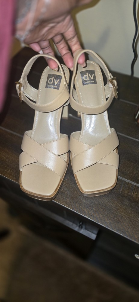 Dolce Vita Women's Beige Strappy Block Heel Sandals