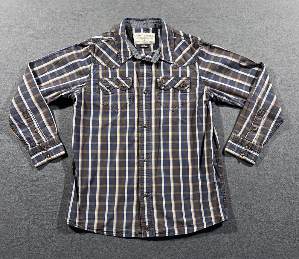 Cody James Pearl Snap Shirt BOY’S Large Blue Plaid Rodeo Long Sleeve *READ*