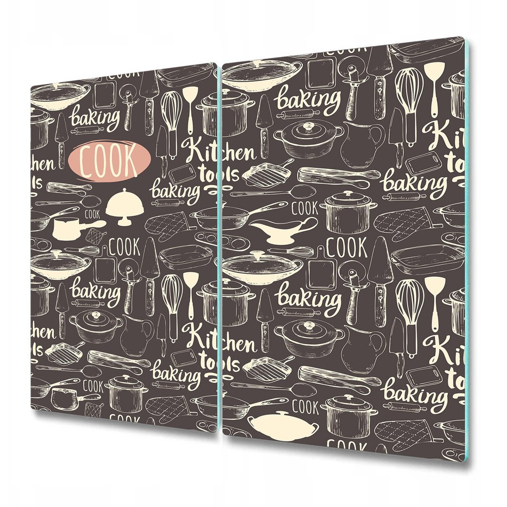 Glass Worktop Kitchen Chopping Board Dark Kitchen Set Pots Pans 2x30x52