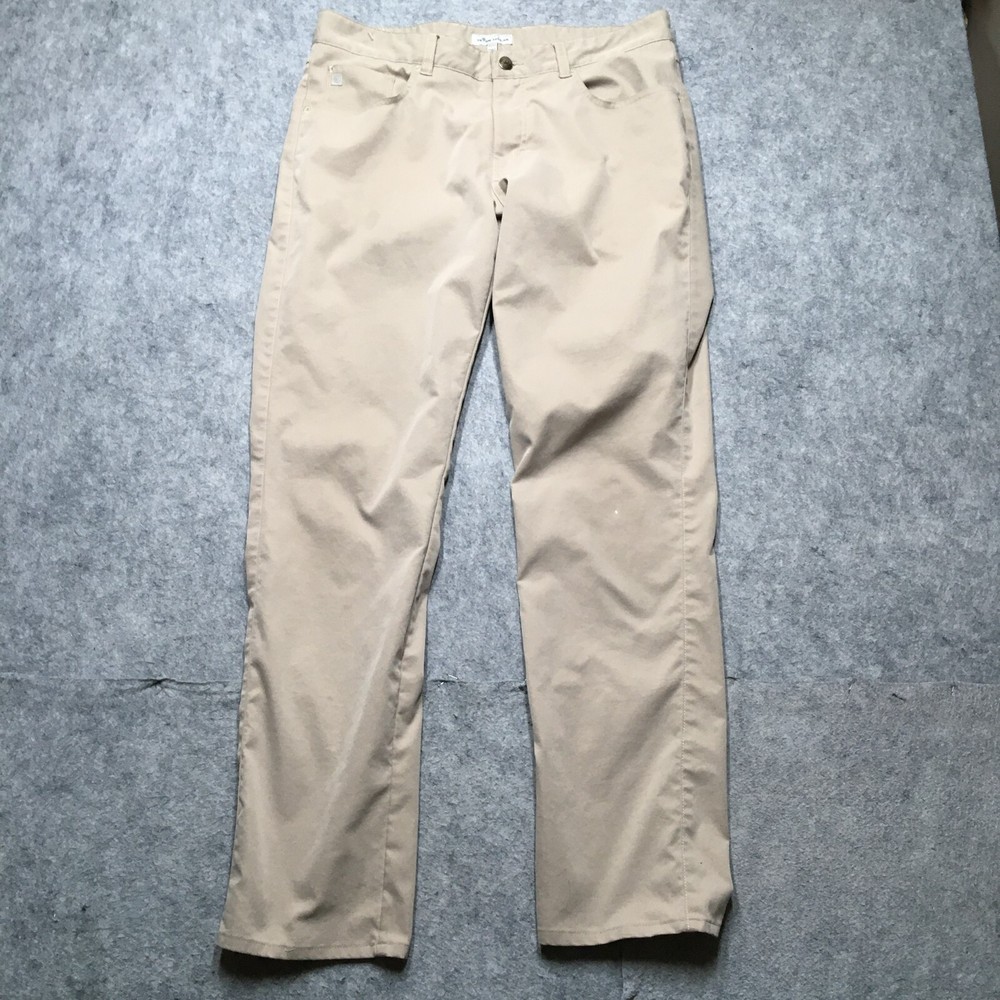 Peter Millar EB66 Performance Golf Pants Mens 34x32 Beige 5 Pocket Chino Stretch