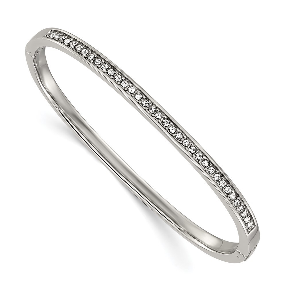 Stainless Steel Polished with Crystals 4mm Hinged Bangle Bracelet 7