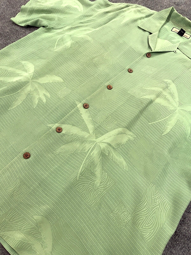 Vintage Tommy Bahama XL Green Floral Hawaiian Camp Shirt for Men