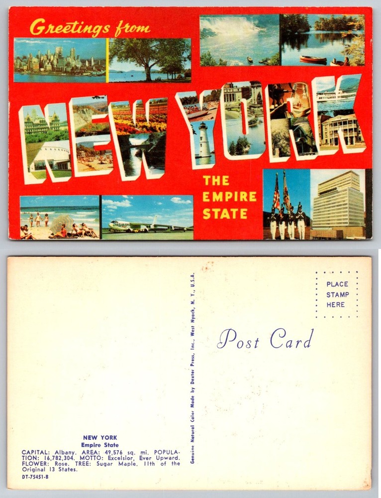 Greetings from New York The Empire State Multi-View Postcard Dexter Press Chrome