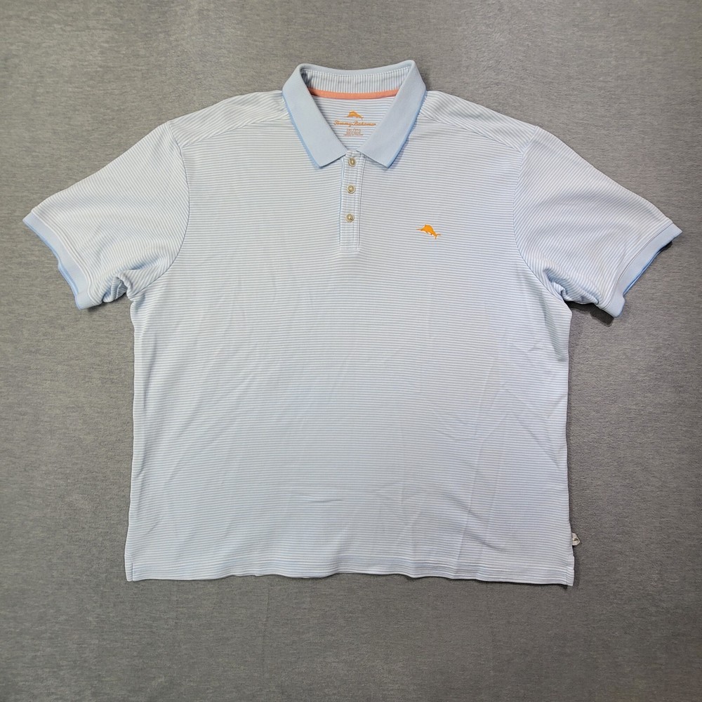 Tommy Bahama Polo Shirt Mens 3XL Blue Striped Supima Casual Golf Logo