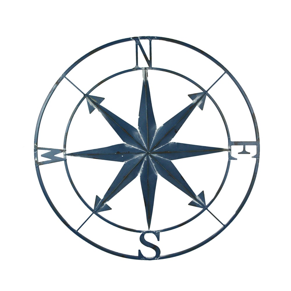 Distressed Metal Compass Rose Wall Decor 28 Inch Indoor Outdoor