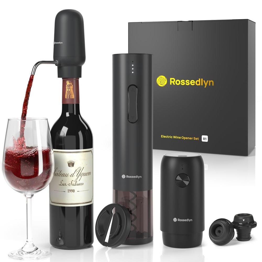 Rechargeable Electric Wine Opener Gift Set with Built-In Aerator, Foil Cutter, and Bottle Opener – Perfect Wine Accessories for Effortless Uncorking and Enhanced Flavor
