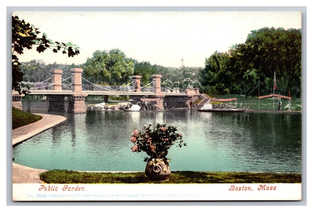 Boston MA Massachusetts Bridge in Public Garden Swan Boats UDB Postcard