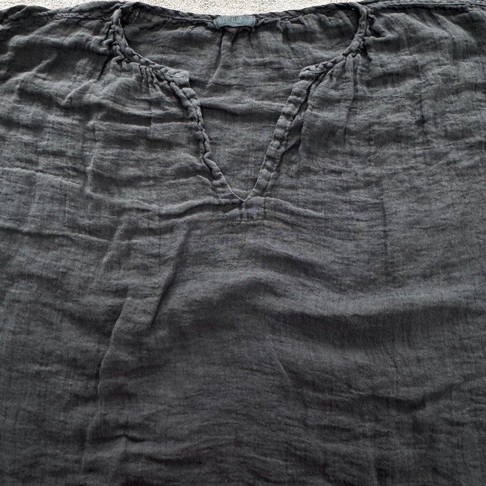 CP Shades Blouse Tunic Womens M Blue Linen V-Neck Kimono Short Sleeve Relaxed