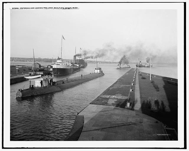 Photo:Entering and leaving Poe Lock, Sault Ste. Marie, Mich.