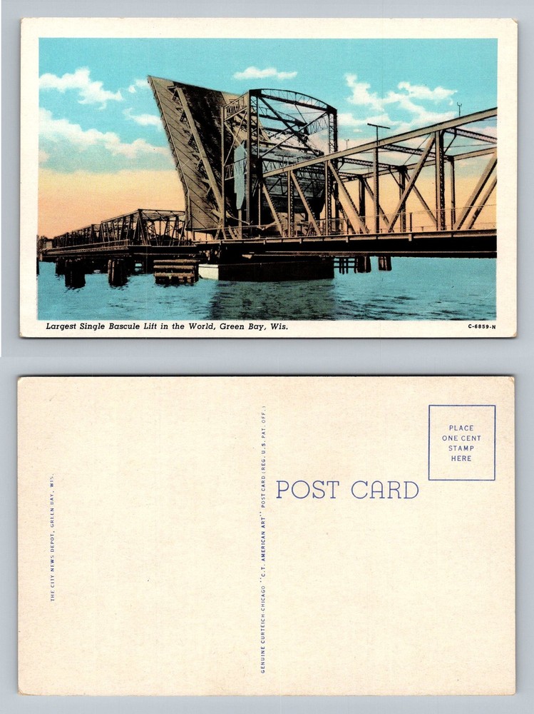 Green Bay, WI-Wisconsin, Largest Single Bascule Lift Bridge Vintage Postcard