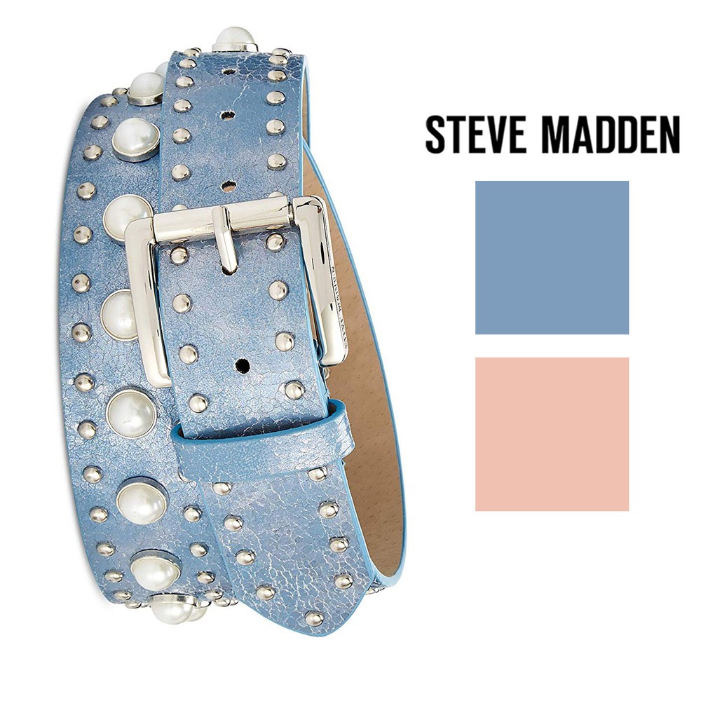 Steve Madden Metallic Rhinestone & Pearl Accent Belt
