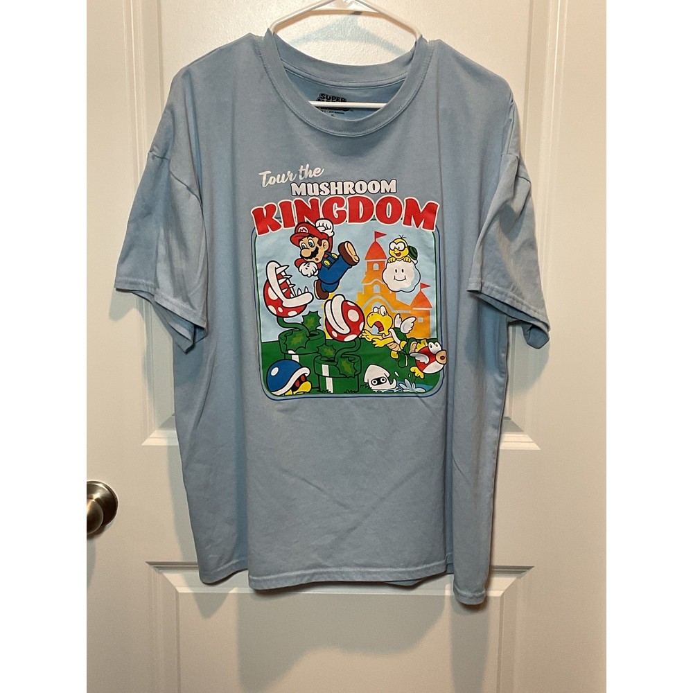 Super Mario Tour the Mushroom Kingdom T Shirt Mens XL Light Blue Nintendo