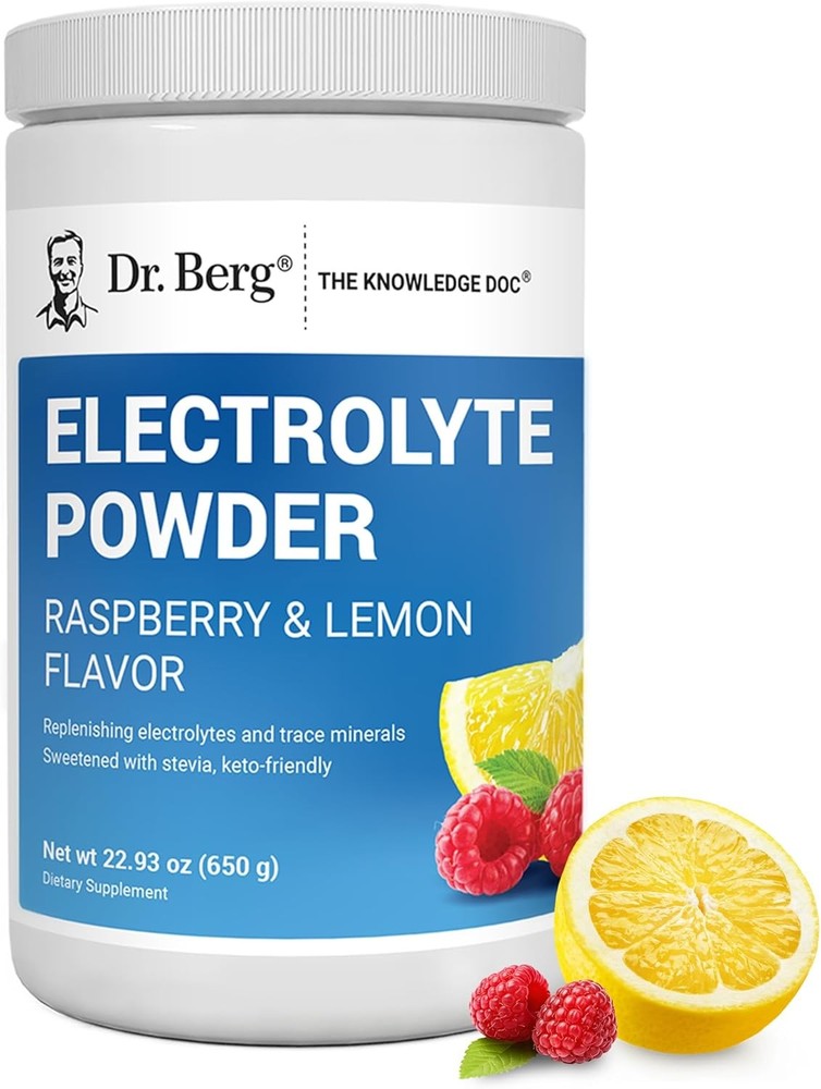 Dr Berg Raspberry Lemon Keto Electrolyte Powder with 1000mg Potassium 100 Servings