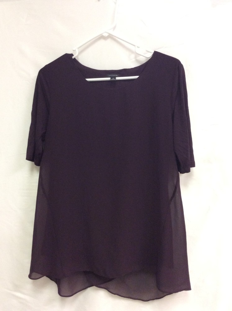 Ann Taylor Short Sleeve Chiffon blouse lined burgundy wine romantic medium