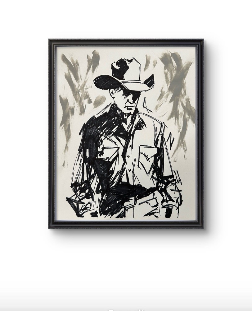Original Abstract Cowboy Painting 14x11 paper Modern Wall Art Home Decor Signed