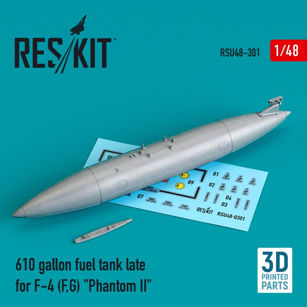 610 Gal Fuel Tank Late F-4 Phantom II (F,G) 1/48 3D ResKit RSU48-0301