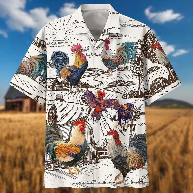Rooster Farm Animal Hawaii Shirt Aloha Beach Vacation Mens Womens Gift