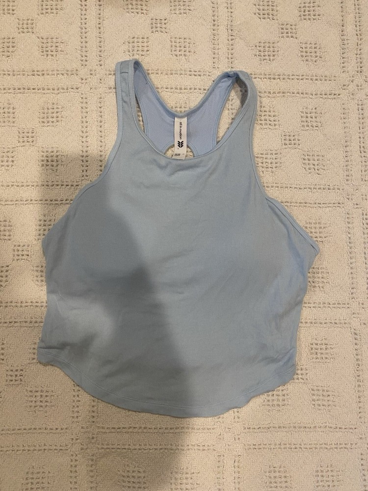 All in Motion Women's Size L Ribbed High Neck Racerback Cropped Tank Top Blue