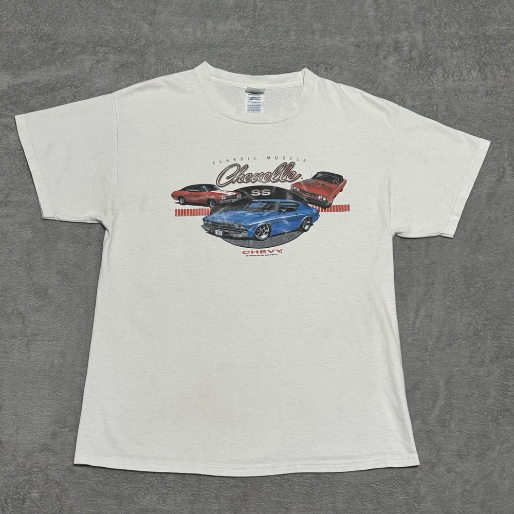 Chevrolet Chevelle SS Classic Muscle Car Graphic T Shirt Mens L White Y2K Motor