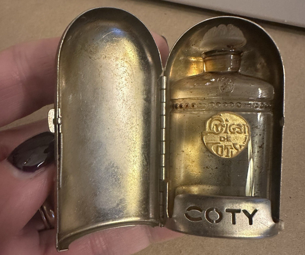 Vintage Coty L'origan Mini Empty Perfume Bottle in Metal Case Label Intact