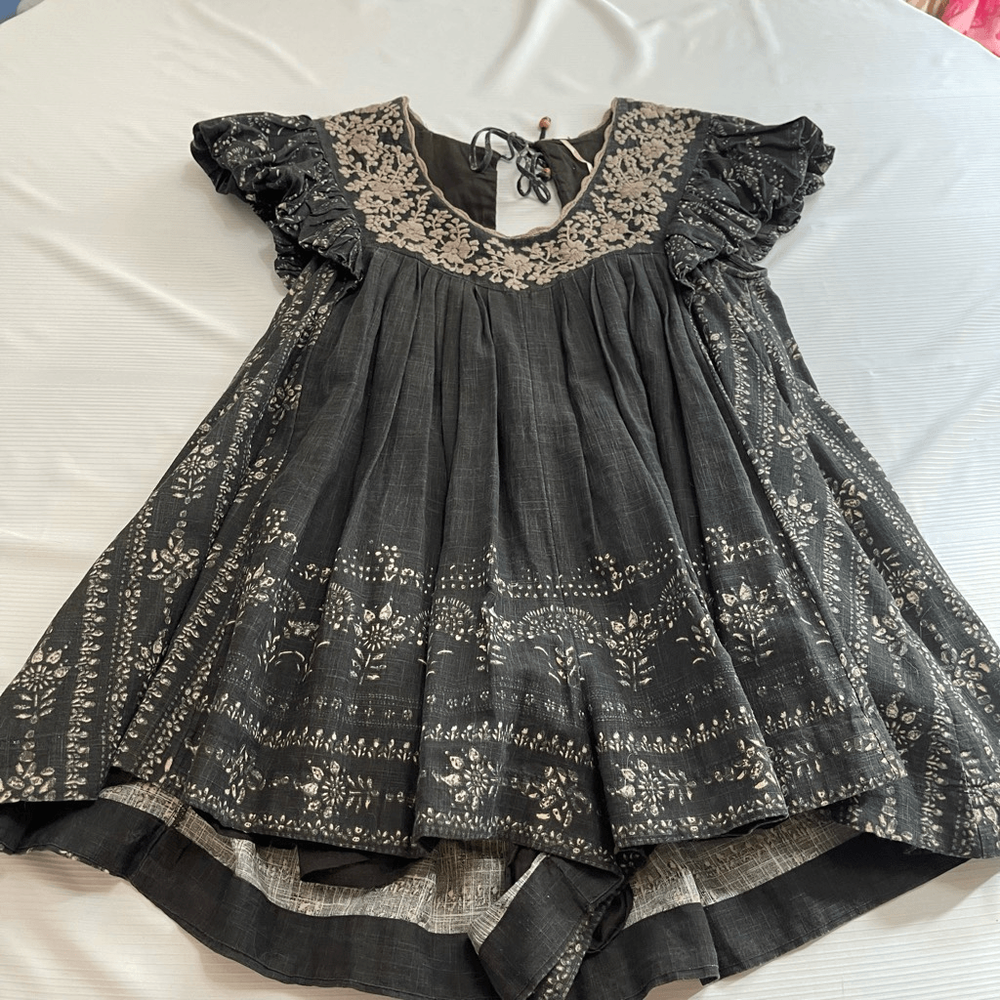 Free People Black Grey Short Jumpsuit Bohemian Style Dress Size Small