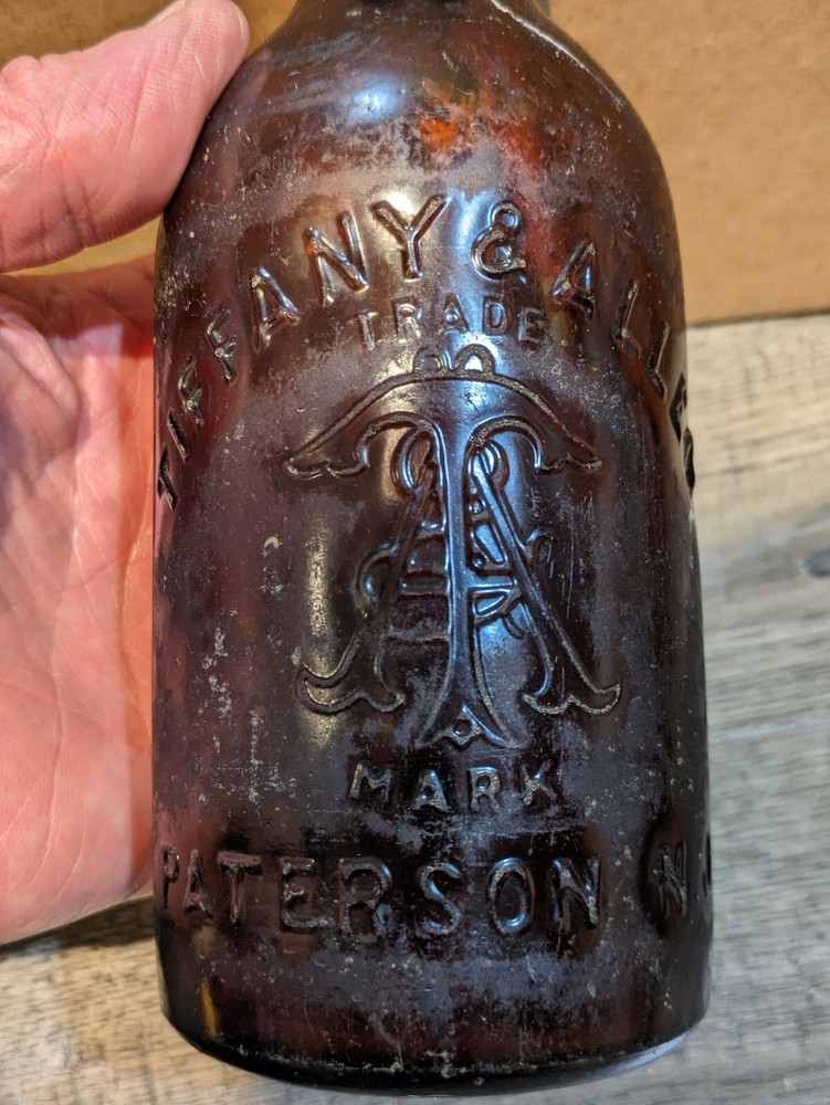 Rare Amber Tiffany & Allen Blob Top Bottle, Patterson NJ