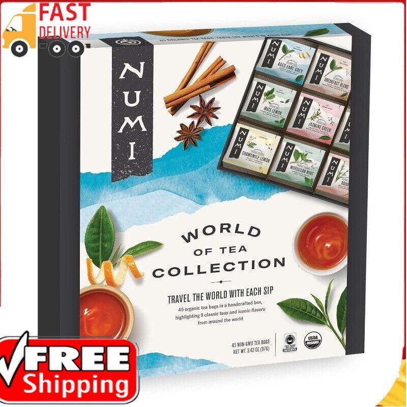 Numi Organic Tea World of Tea Gift Set,45 Tea Bags, Fair Trade Black, Green,Maté