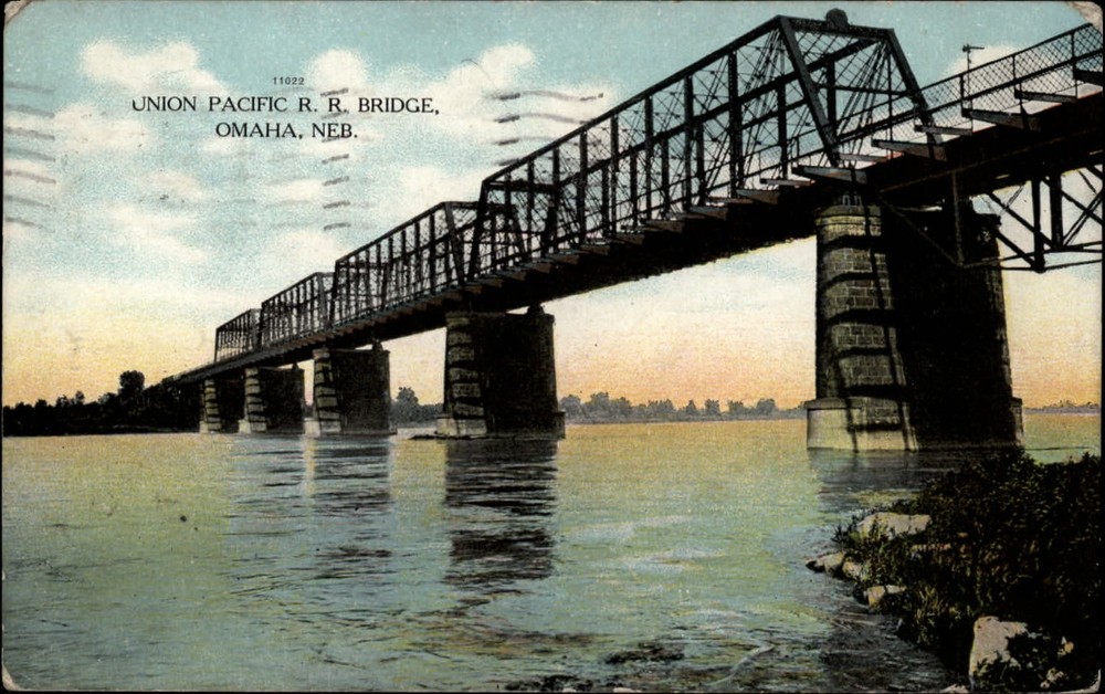 Union Pacific Railroad Bridge ~ Omaha Nebraska ~ 1908 vintage postcard