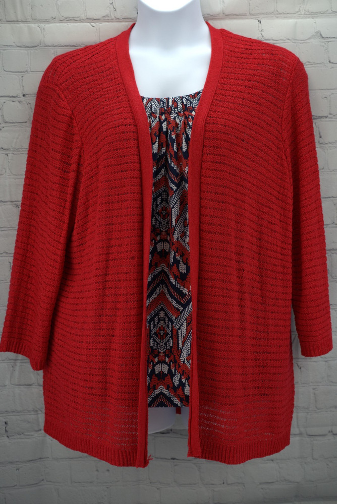 Alfred Dunner Women’s 2-Piece Set – Size 2X – Tank & Sweater Combo – Red White B