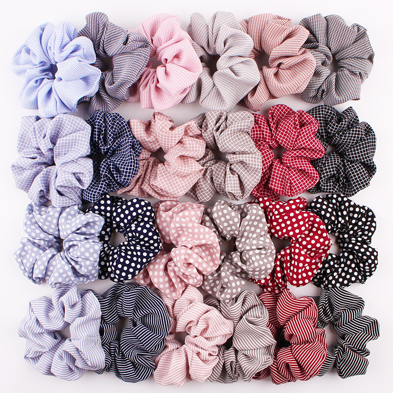 Elastic Grid Ponytail Hair Ties Scrunchies for Women Rubber Hair Bands